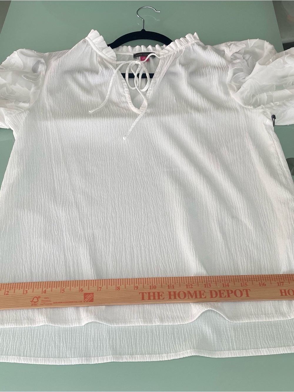NWT Vince Camuto White Tie-Neck Puff Sleeve Sheer Blouse Size XL - Picture 8 of 8